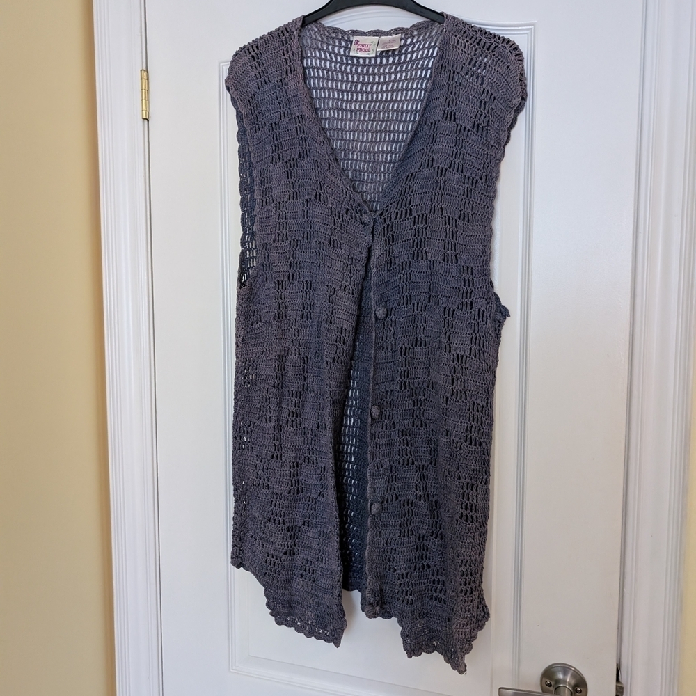 Vintage Knit Sleeveless Cardigan - Purple Size Large